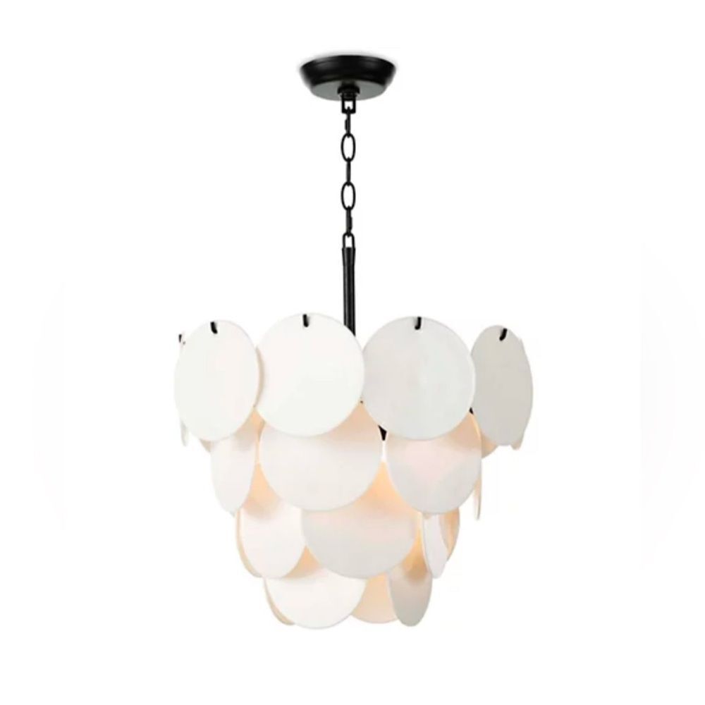 REGINA ANDREW Solstice Chandelier. Like New. White Glass & Black Metal Chain.